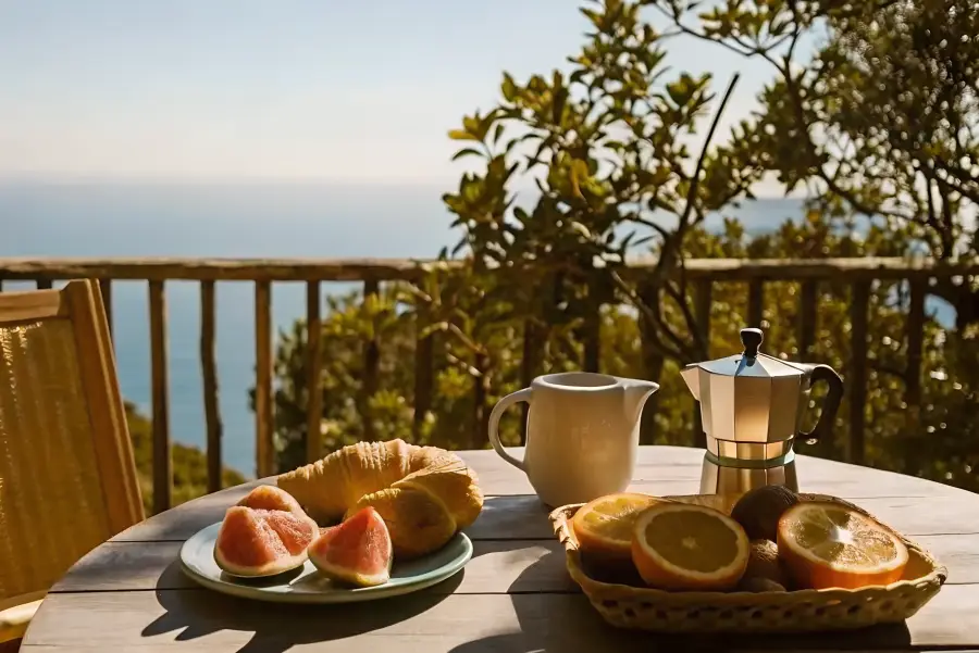 Breakfast on a terrace with sea view